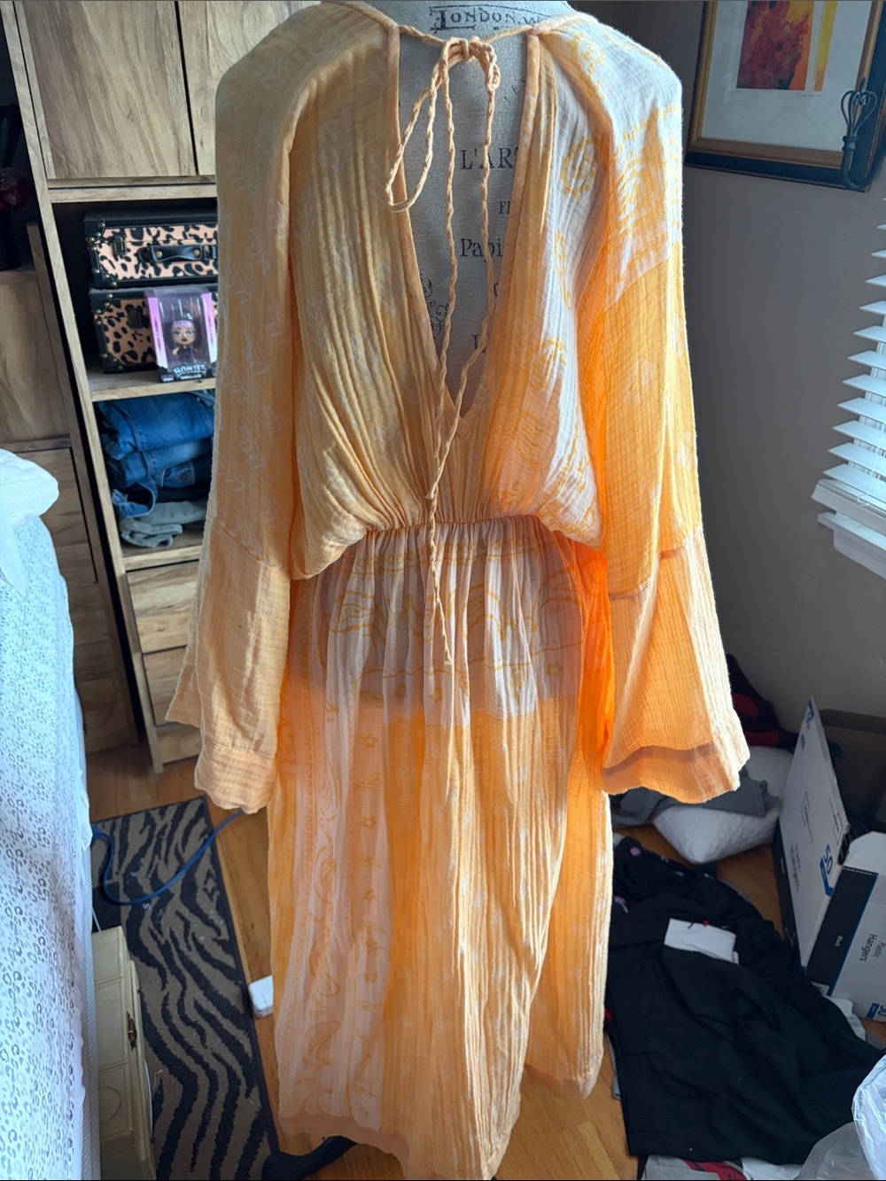 Anthropologie Lightweight Orange Gauze Caftan - OS - Picture 3 of 5